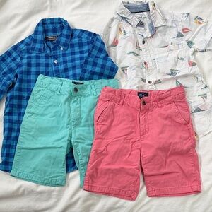 Lands' End Blue Plaid Shirt, Children’s place Sailboat Print Shirts and 2 shorts